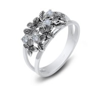 Floral Flower CZ Silver Ring NSR-3237